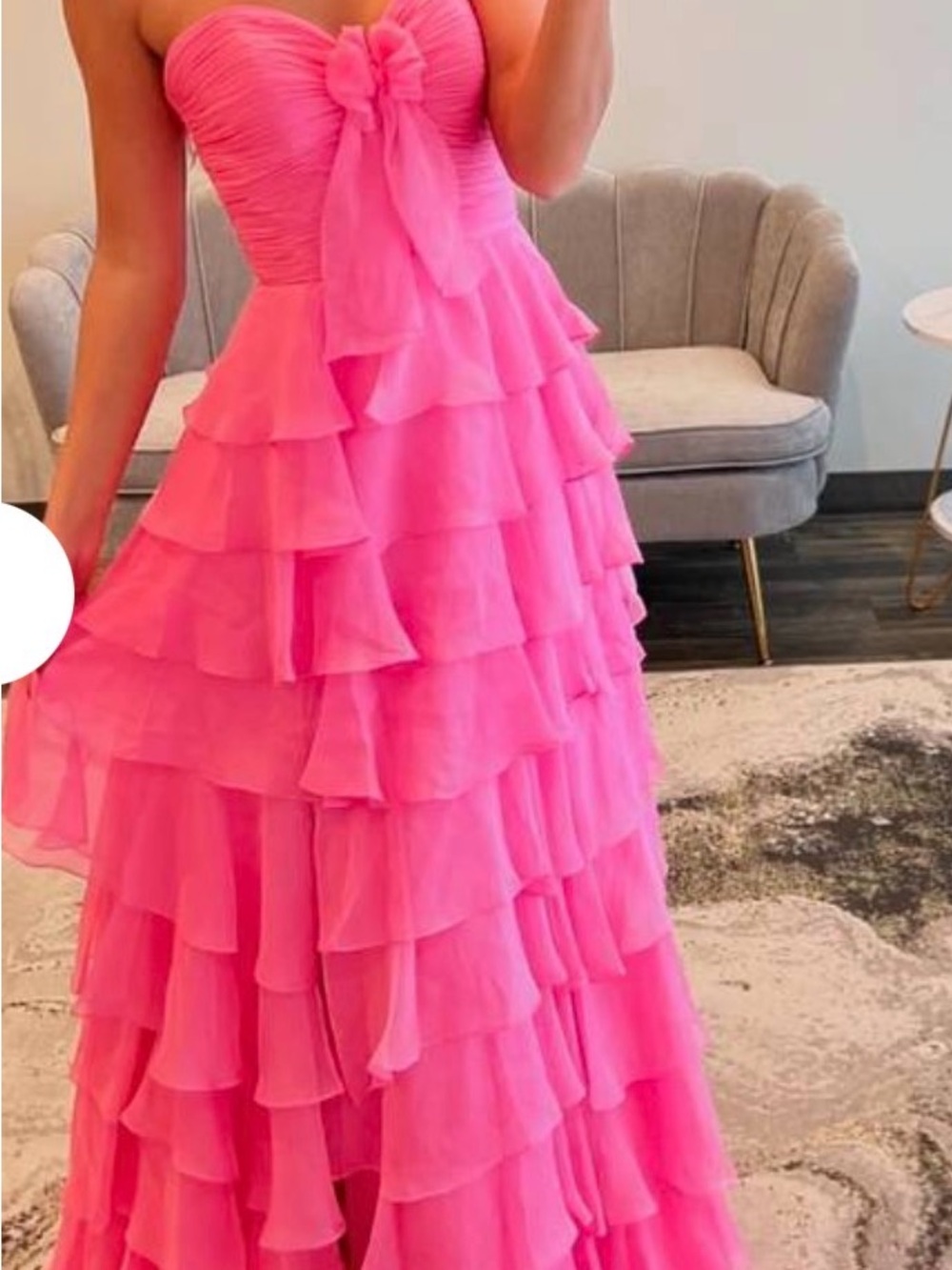 Strapless Ruffled Tiered Prom Dress in Hot Pink